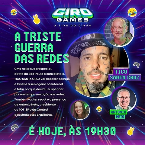 Ciro recebe Tico Santa Cruz e Antonio Neto em live hoje